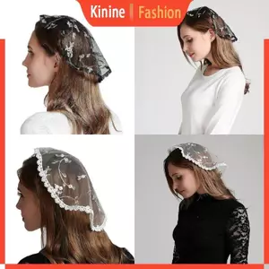 KIN Ren Veil Nhà nguyện Công giáo Mantilla Thêu Thánh Lễ Camellia Khăn choàng ngắn Mạng che mặt