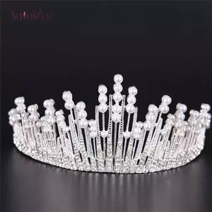 AqToCna Ngọc Trai Pha Lê Tiara Kim Cương Giả Phụ Kiện Tóc Vương Miện Cưới Cô Dâu AqToCna