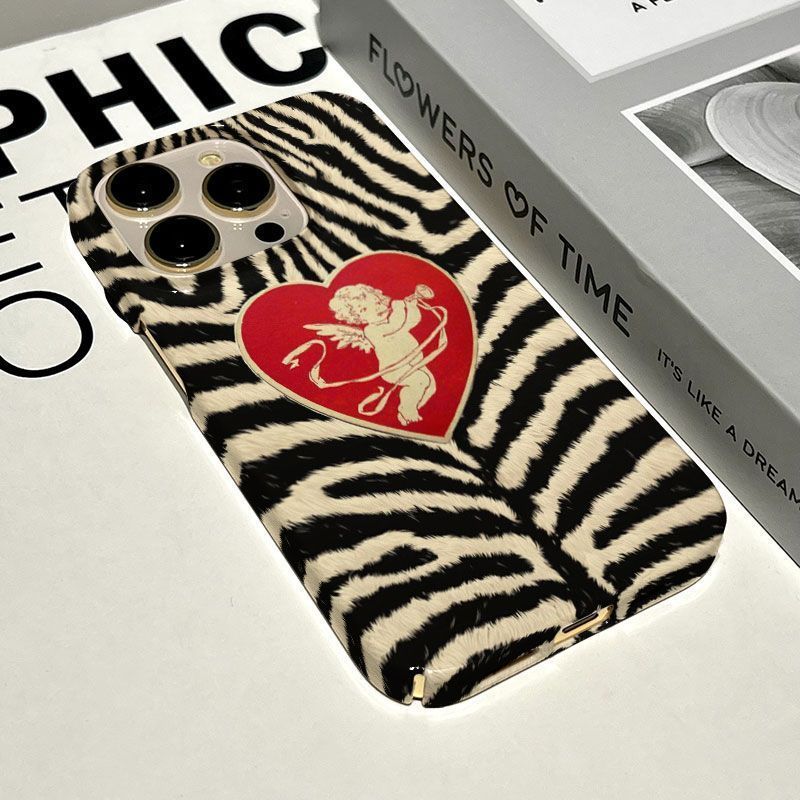Ốp điện thoại in hình da báo Love Angel QYJS Thích hợp cho IPhone 15 14 13 ProMax 11 12 Pro XR XSMAX 16 E 17 AIR 7 8 PLUS Ốp cứng phim bóng dễ thương