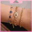MYPANDA 3 CÁI Thổ Nhĩ Kỳ Luy Evil Blue Eye Bracelet Set Kim loại Staable Dây đeo cổ tay Charm Chain dành cho nữ Trang sức Quà tặng Vòng đeo tay mắt ác.