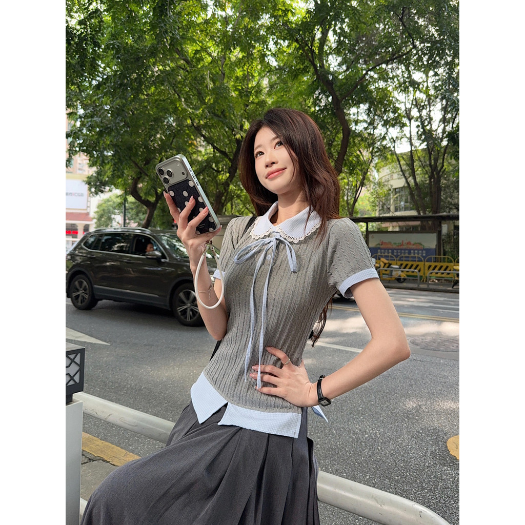 SUXI Áo thun ngắn tay giản dị phong cách Preppy mới dành cho nữ mùa hè 260520