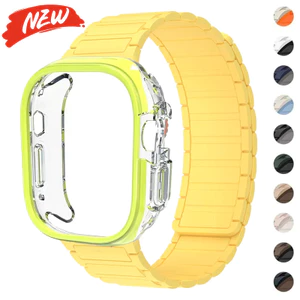 Dây đeo silicon từ tính + vỏ tương thích cho Apple Watch Series11 / 10 46mm 42mm Ultra3 / 2 / 1 49mm 44 45mm 9 8 7