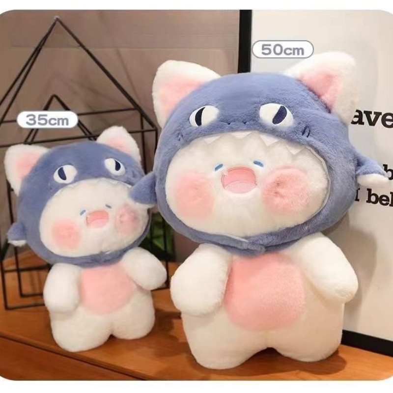 Gấu Bông Mèo Dudu Đội Mũ Cá Mập Đáng Yêu Cao Cấp, Siêu Xinh Kích Thước 35-50cm