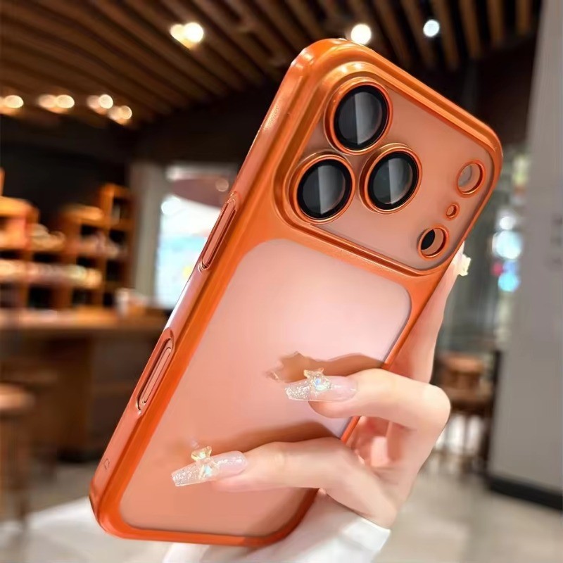 Ốp điện thoại mờ trong suốt cho iPhone 17 Pro 17 Air 16 15 14 13 Pro Max Bảo vệ toàn bộ ống kính Khung màu kim loại