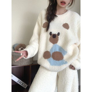 [Pre-Order]-Bộ ngủ lông mùa đông mẫu mới  nữ in hình dễ thương Hàng QC