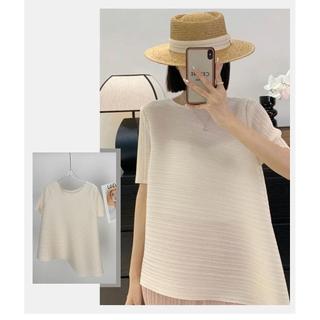 Miyake Xếp Ly Nữ Nữ Tay Ngắn Không Đều Áo Sơ Mi Nữ Niche Thiết Kế Top Không Tay Top Nữ Mùa Hè Phong Cách Lười