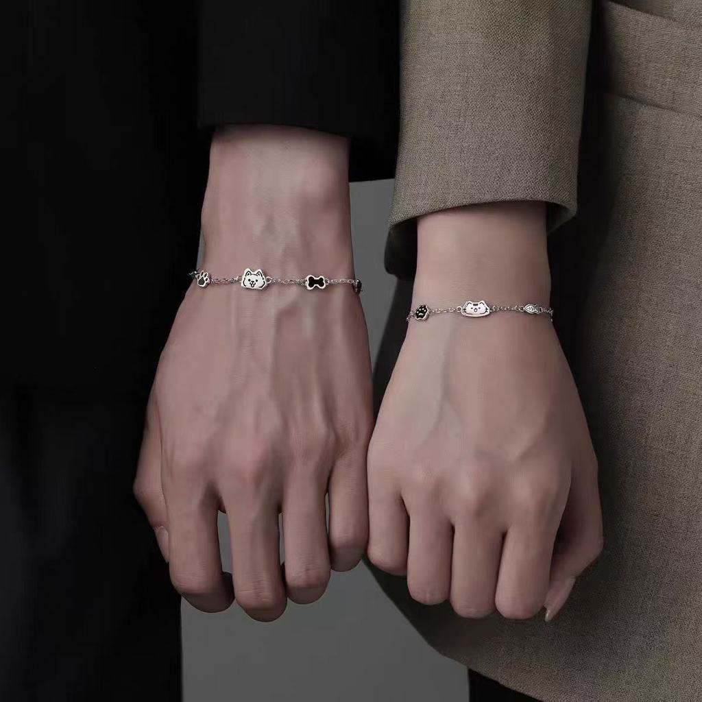Hồng Jin - Cặp Đôi Vòng Tay Hình Mèo Và Chó, Quà Tặng Tình Yêu Cho Bạn Gái