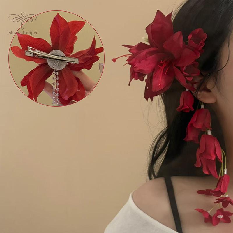 Lu Đỏ Lily Of The Valley Lily sels Kẹp Tóc Cánh Hoa Mỏ Vịt Hairgrip Mô Phỏng Hoa Bé Gái Nữ Mũ Đội Đầu Phụ Kiện tinhj