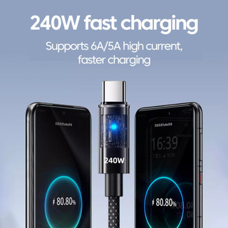 Cáp sạc siêu nhanh Elough 240W 6A USB sang Type C 25cm-2m LED PD C sang C Dây cáp dữ liệu điện thoại di động