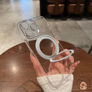 Tương Thích Cho iPhone 17 Air 16 15 14 7 8 Plus 13 12 Mini 11 Pro XS Max XR X SE Ốp Điện Thoại 360° Giá đỡ xoay có thể xoay được Vỏ mềm trong suốt màu đen từ tính