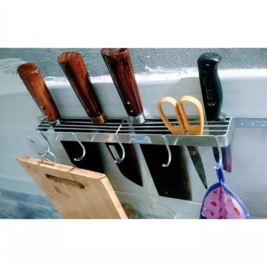 Kệ cài dao thớt bằng inox kèm móc treo đồ tiện dụng và chắc chắn tặng kèm ốc vít