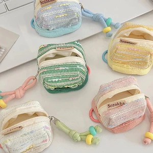 Túi đựng tai nghe dệt kim K Macaron Túi đựng tiền xu nhỏ Ví đựng tai nghe Vỏ bảo vệ trái tim cô gái Túi đeo nhỏ