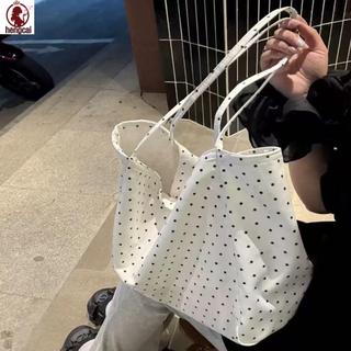 Túi Tote Canvas Chấm Bi Lớn - Túi Đeo Vai Tối Giản Hàn Quốc Cho Trường Văn Phòng