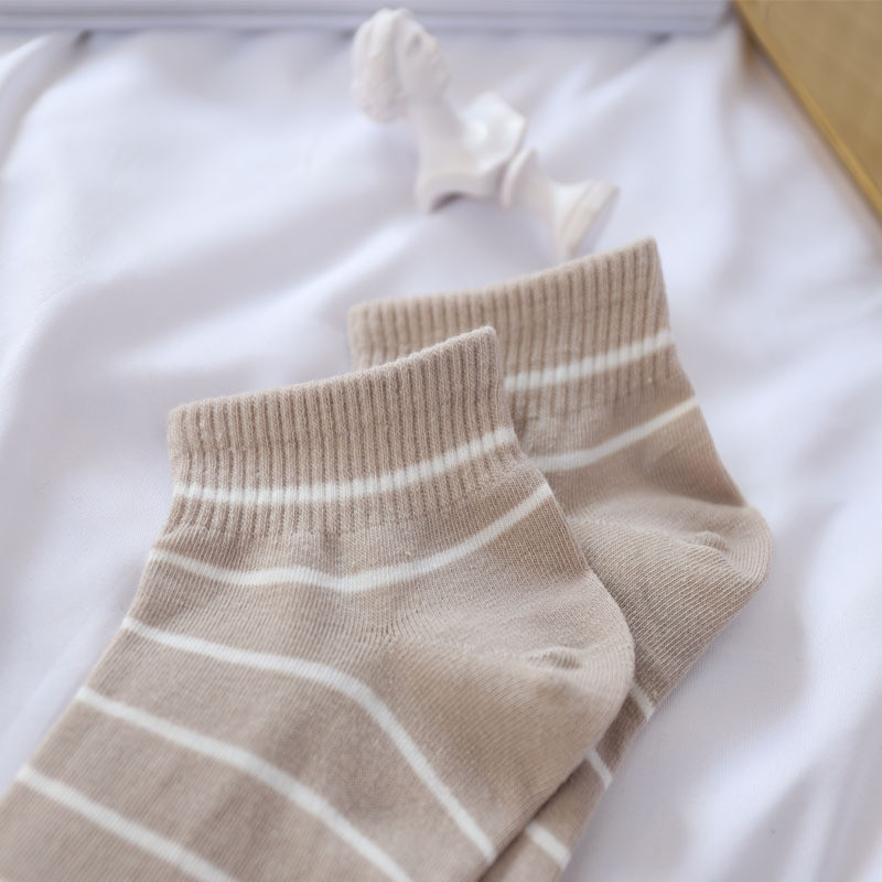 Tất nữ cotton nguyên chất sọc đen trắng, tất mỏng thoáng khí mùa hè, tất dài đa năng cho học sinh, tất thể thao cotton thoải mái.