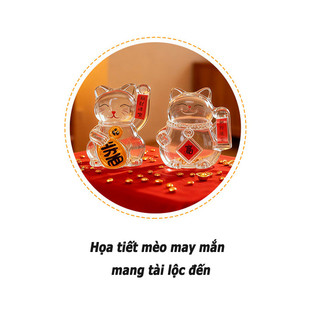 Heo tiết kiệm mèo may mắn mini lọ thủy tinh đựng tiền trang trí bàn học bé cao cấp dễ thương