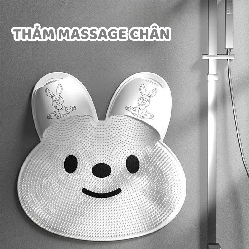 Thảm Massage Chân Nhà Tắm Hình Thỏ, Miếng Chà Rửa Chân Silicon Chống Trượt, Thảm Tắm Massage