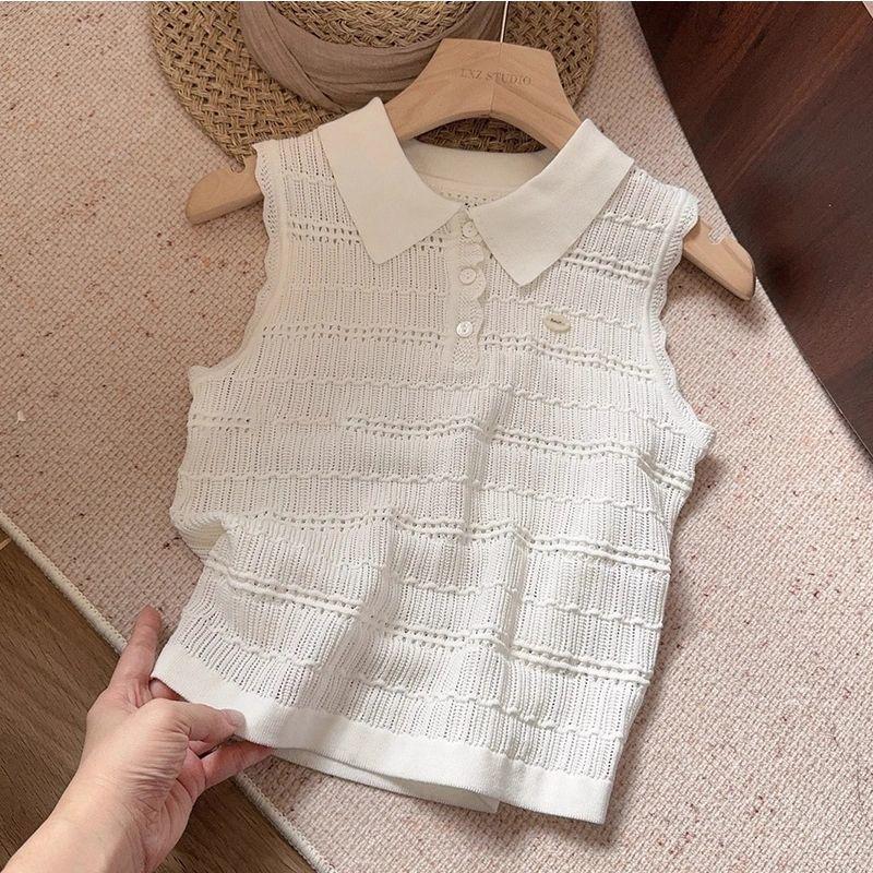 [Khuyến mãi trong thời gian có hạn] Áo len dệt kim màu trắng rỗng đi lại mùa hè Áo len dệt kim không tay