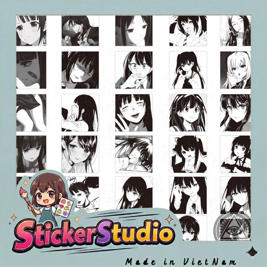 Set 60 Hình Dán Sticker Nhân Vật Nữ Anime Manga Đen Trắng Chống Thấm Nước Trang Trí Mũ Nón Bảo Hiểm, Laptop, Vali, Sổ