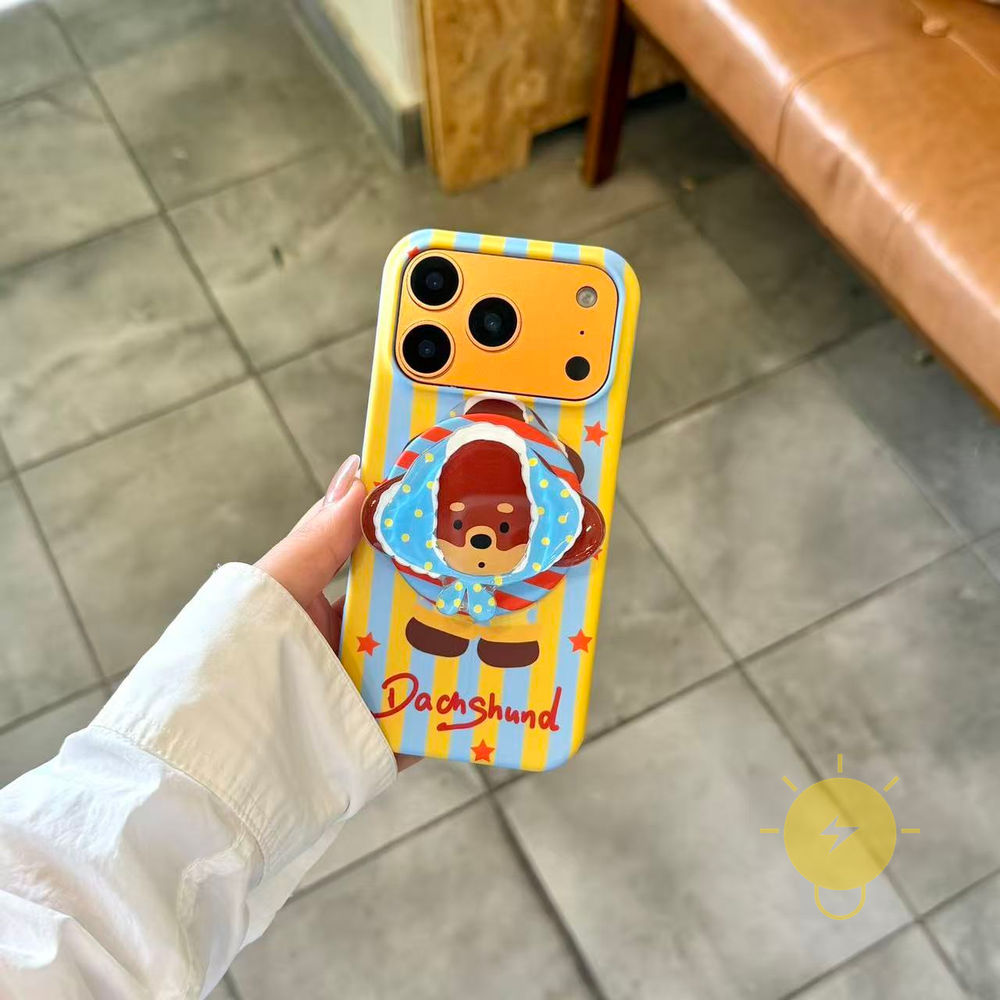 Phone Case For iPhone 17 Pro Max 16 15 PC with Griptok Dog Puppy with Griptok Stripe Hard Aesthetic Korean Cute