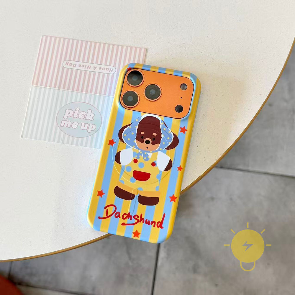 Phone Case For iPhone 17 Pro Max 16 15 PC with Griptok Dog Puppy with Griptok Stripe Hard Aesthetic Korean Cute