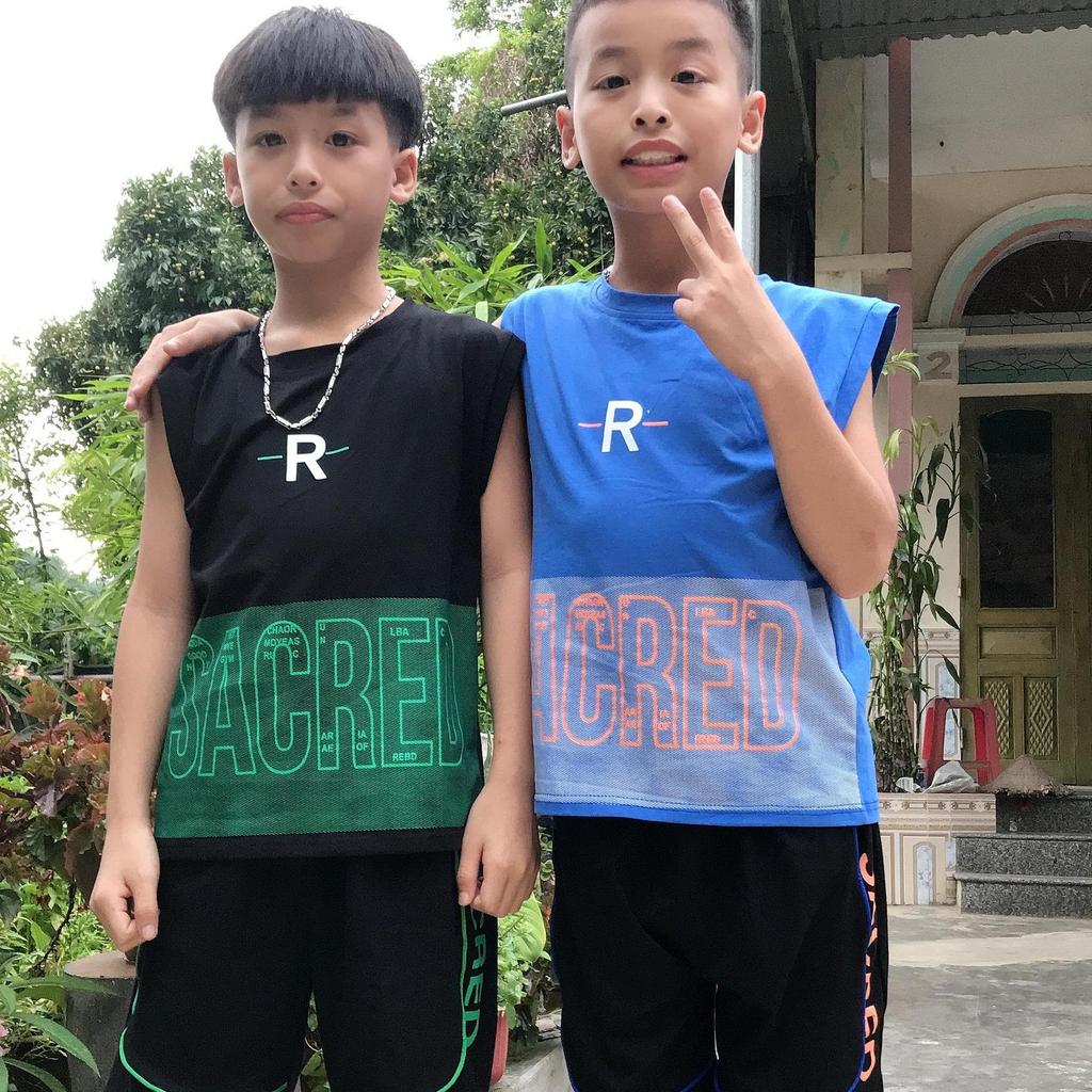 [20-45kg] Bộ quần áo  sát nách in  SACRED cho bé trai