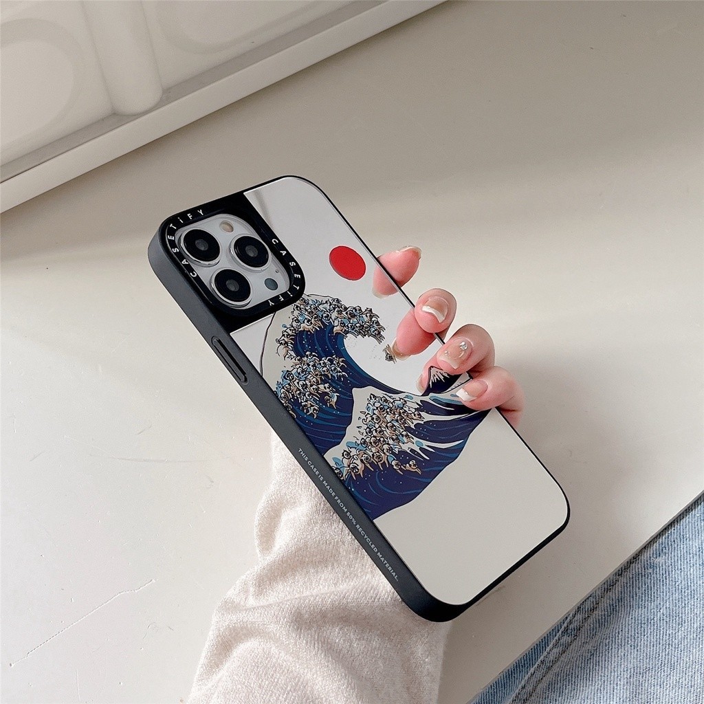 CASET Gương Từ Tính Ngộ nghĩnh Chó Nhật Bản Làn Sóng Vĩ Đại Của Kanagawa Ukiyo-e Art Vỏ Cứng Tương Thích Cho iPhone 17 Pro Max Air Plus 16 / 15 / 14 / 13 / 12 / 11