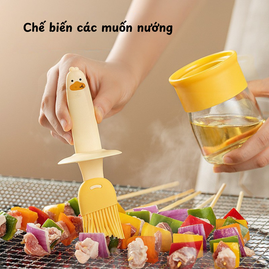 Lọ Đựng Dầu Ăn Kèm Cọ Silicon HomeMate Hình Vịt Dễ Thương, Bình Quét Dầu Chống Rò Rỉ Tiện Lợi