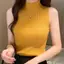 PNPIA- Summer Retro Half Turtlene Dệt Kim Tank Top Nữ Màu Trơn Không Tay Slim Vest