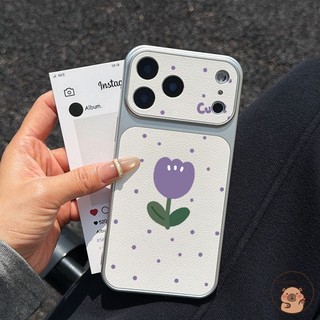 Dành Cho Realme C85 Pro C75 C75X C73 C71 C67 C65S C65 C63 C61 C55 C53 C51 C51S C35 C33 C30S Ốp Điện Thoại Cửa Sổ Nhìn Lớn Da PU Dễ Thương Hoa Tulip Tím Chấm Bi Vỏ