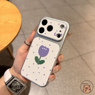 Dành Cho Realme C85 Pro C75 C75X C73 C71 C67 C65S C65 C63 C61 C55 C53 C51 C51S C35 C33 C30S Ốp Điện Thoại Cửa Sổ Nhìn Lớn Da PU Dễ Thương Hoa Tulip Tím Chấm Bi Vỏ