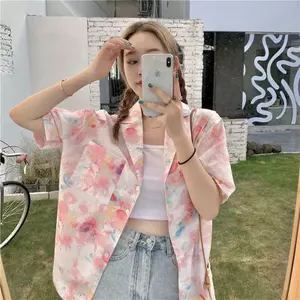 Áo sơ mi buộc dây mùa hè tay ngắn phong cách Hồng Kông