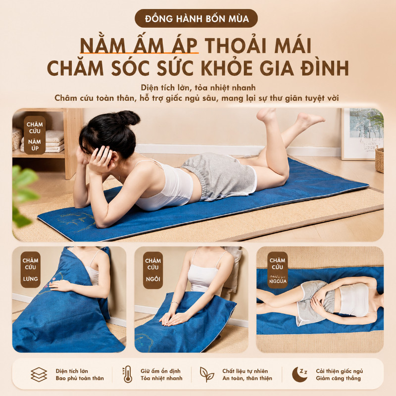 Thảm điện ngải cứu sưởi ấm cơ thể, giãn cơ, giảm đau mỏi xương khớp, thư giãn dễ chịu