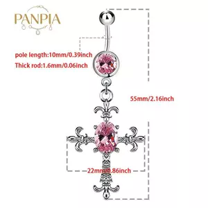 PNPIA- Thép không gỉ Chữ Thập Tòn Bụng Nút Nhẫn Thời Trang Punk Thoáng Mát Rốn Móng Tay Nữ Pha Lê Kim Cương Giả Cơ Thể Xuyên Trang Sức