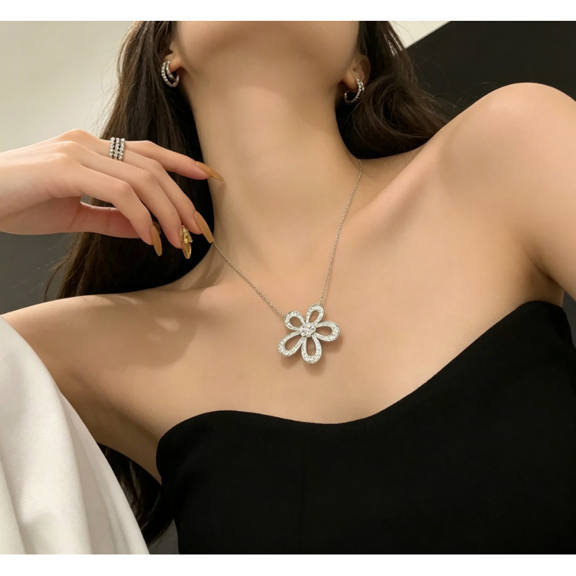 Tính khí thời trang 925 mạ bạc đầy đủ kim cương hướng dương Vòng cổ nữ đa năng cá tính