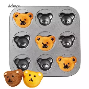 DELMER Gấu Madeleine Chảo Nướng Bánh, 4 / 6 / 9 Sâu Răng Dễ Dàng Phá Hủy Khuôn Bánh Muffin, Khay Nướng Bánh Thép Carbon Chống Dính Khuôn Bánh Mì Làm Bánh