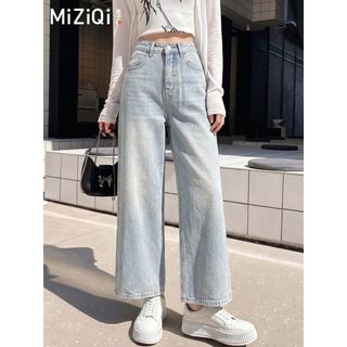 [MIZIQI] Quần jean ống rộng eo cao mỏng mùa hè dành cho nữ, Quần Denim cổ điển Hàn Quốc