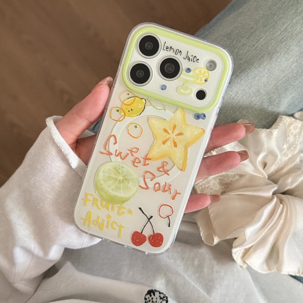 Vỏ cứng Tương thích với iPhone 13 14 14Pro 14ProMax 15 15Pro 15ProMax 16 16Pro 16ProMax 17 17Pro 17ProMax Graffiti Fruit Starfruit Pattern Magnet Case