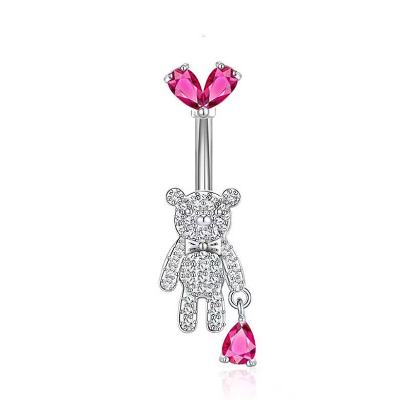 [KvJJL-t] Mặt dây chuyền pha lê màu hồng Vòng đeo bụng dành cho nữ Thép không gỉ Rốn xuyên Trang sức Thỏ Trái tim Gấu Bướm Vòng bụng mới