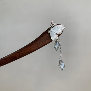 WHX-Áo Hai Mặt Pha Lê Bướm Tua Rua Kẹp Tóc Trung Quốc Mới Kẹp Tóc Đơn Giản Lá Lớn Gỗ Đàn Hương Màu Đỏ Kẹp Tóc Phụ Kiện Tóc Cổ Điển