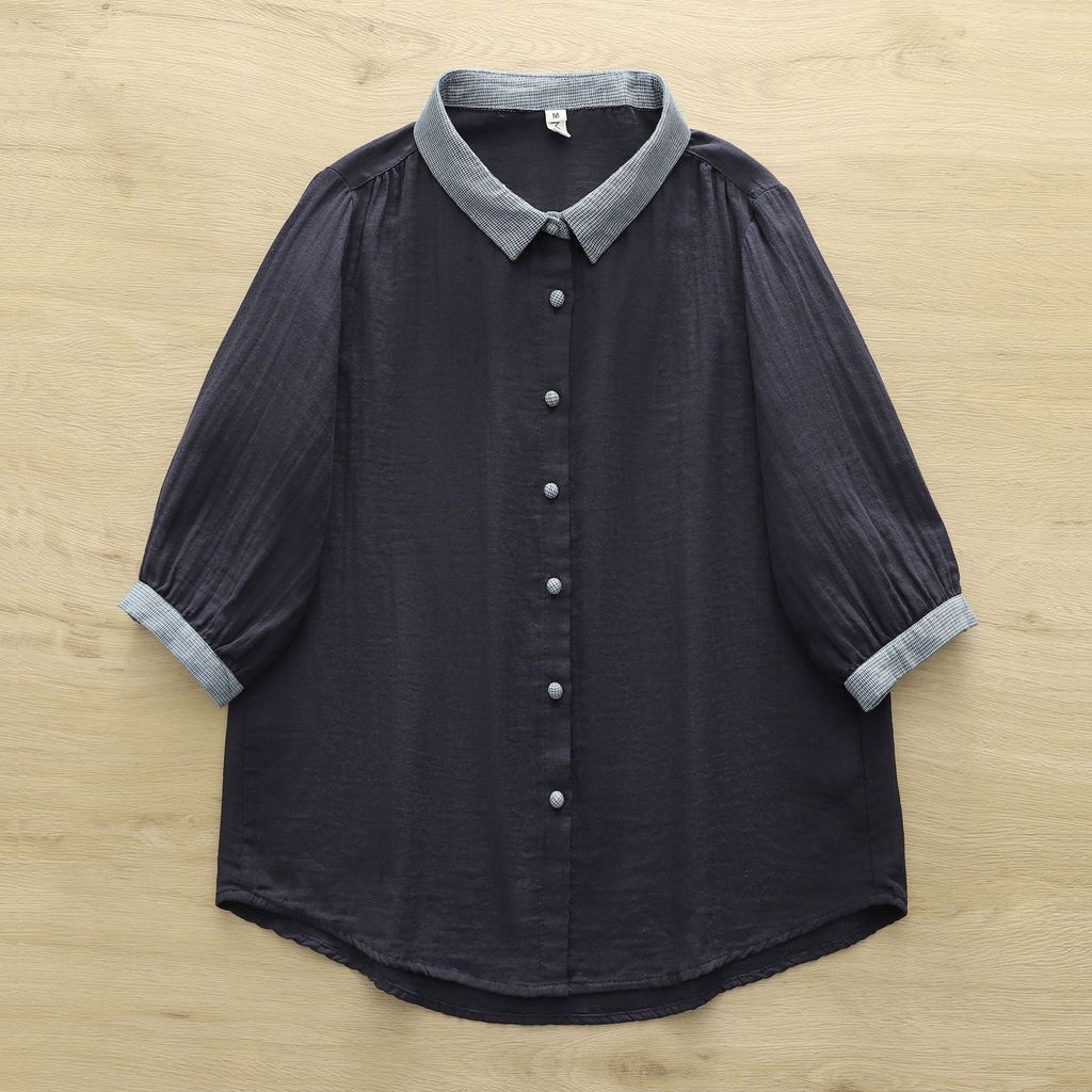 [Sẵn Sàng] Áo Sơ Mi Nữ 100% Sợi Cotton Cao Cấp Mùa Hè 2026 Mới Kẻ Sọc Nối Cổ Áo Sơ Mi Giữa Tay