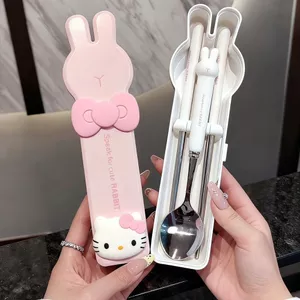 Hoạt Hình Dễ Thương Đũa Bộ Thìa Thép Không Gỉ 304 Chuyên Dụng Sinh Viên Di Động Bộ Đồ Ăn Bộ Ba Mảnh Hộp Bộ Đồ Ăn 5.19