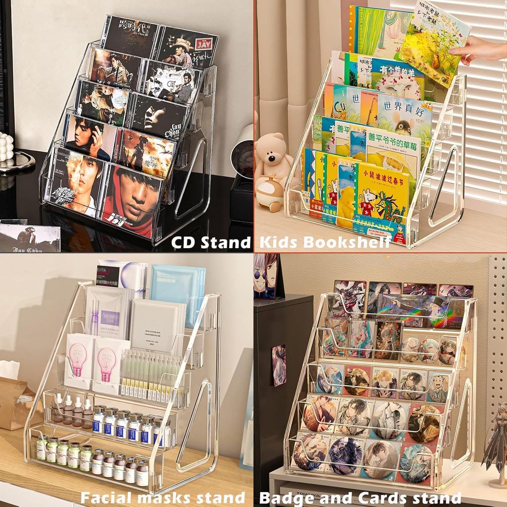 Mới 3 / 5 Tầng Acrylic Bước Hiển Thị Giá Để Bàn Trong Suốt Hộp Bảo Quản Cho Huy Hiệu Standee Anime Ngoại Vi