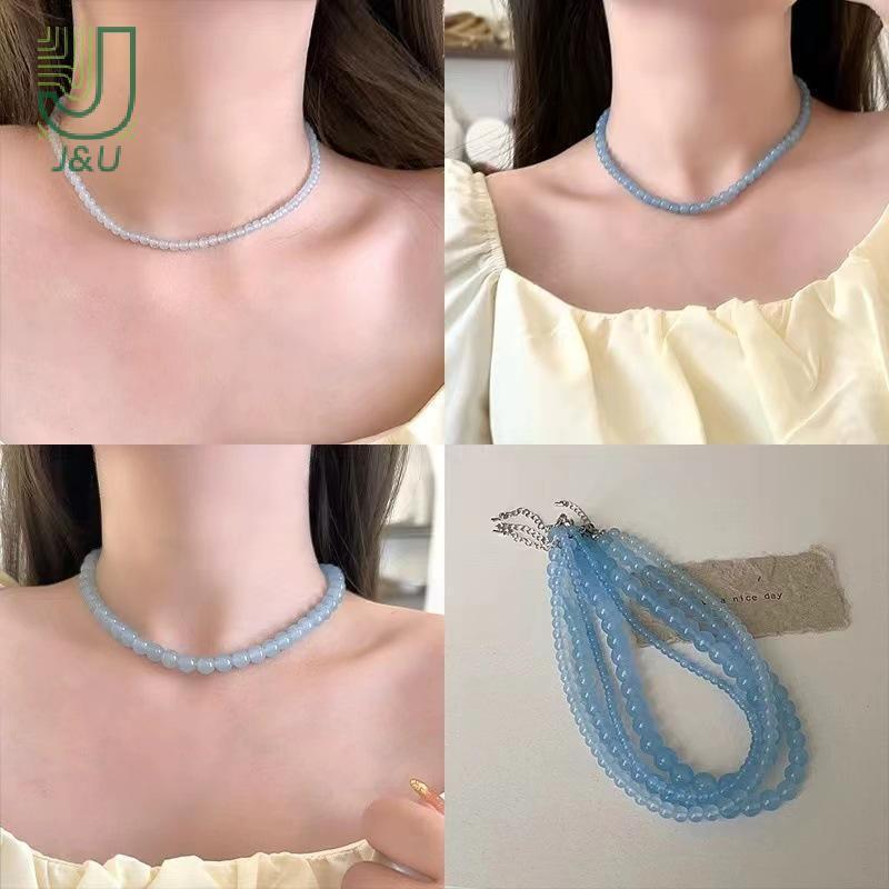 Vòng cổ choker nữ đơn giản với hạt đá tự nhiên màu hồng và xanh, phù hợp làm quà tặng hoặc trang sức hàng ngày
