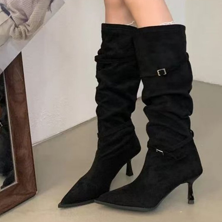 Thời Trang Mùa Đông Stiletto Gót Mũi Nhọn Giày Bốt Thời Trang Cao Cấp PU Niche Màu Trơn Nữ Chống Trơn Trượt Chống Mài Mòn Thường Ngày St