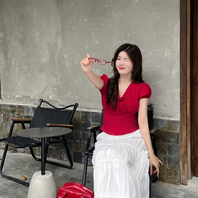 Áo Didi Top ( chất vải linen) phong cách Hàn Quốc cổ V kèm dây rút