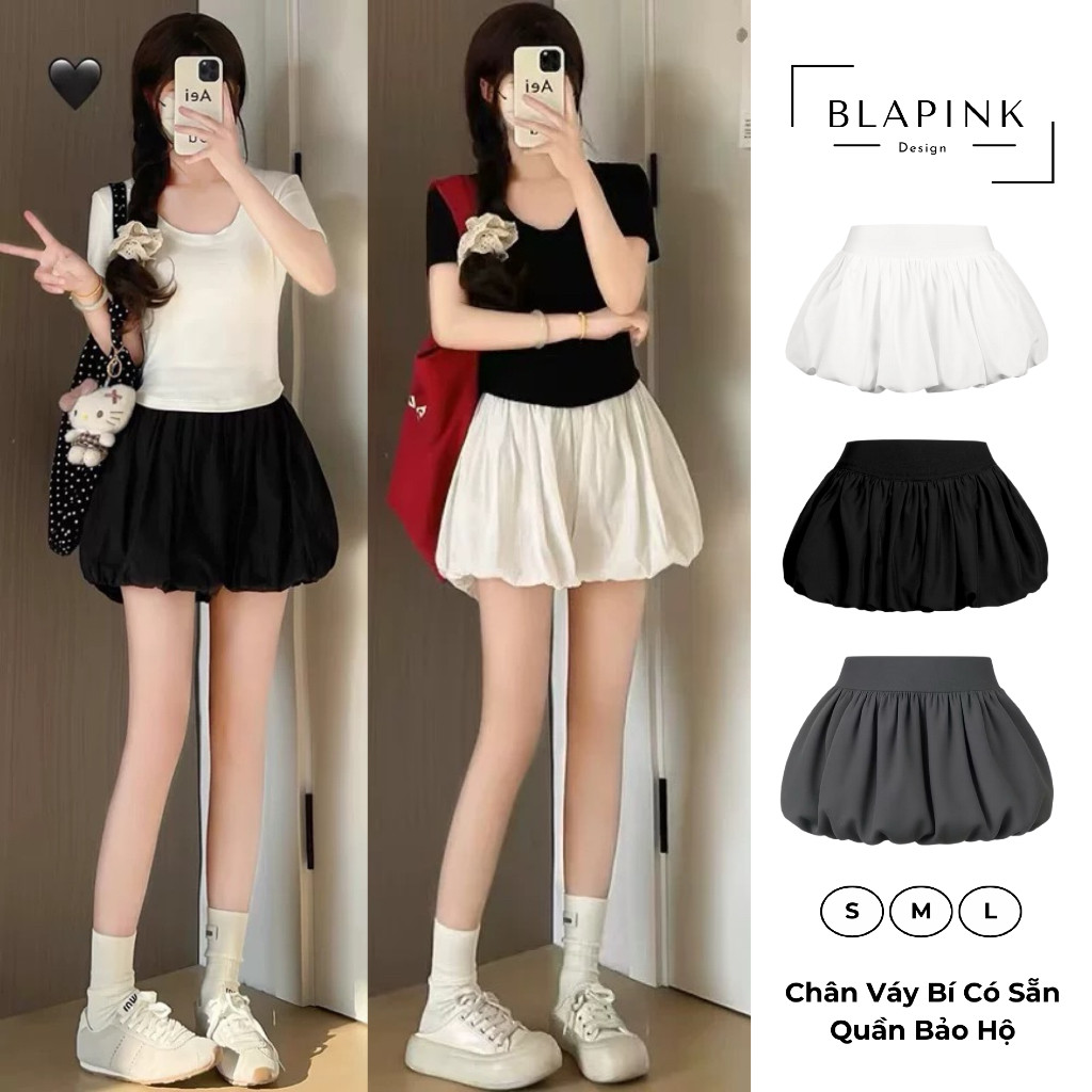 Chân Váy Bí Phồng Lưng Thun Có Quần Bảo Hộ BLAPINK.SHOP