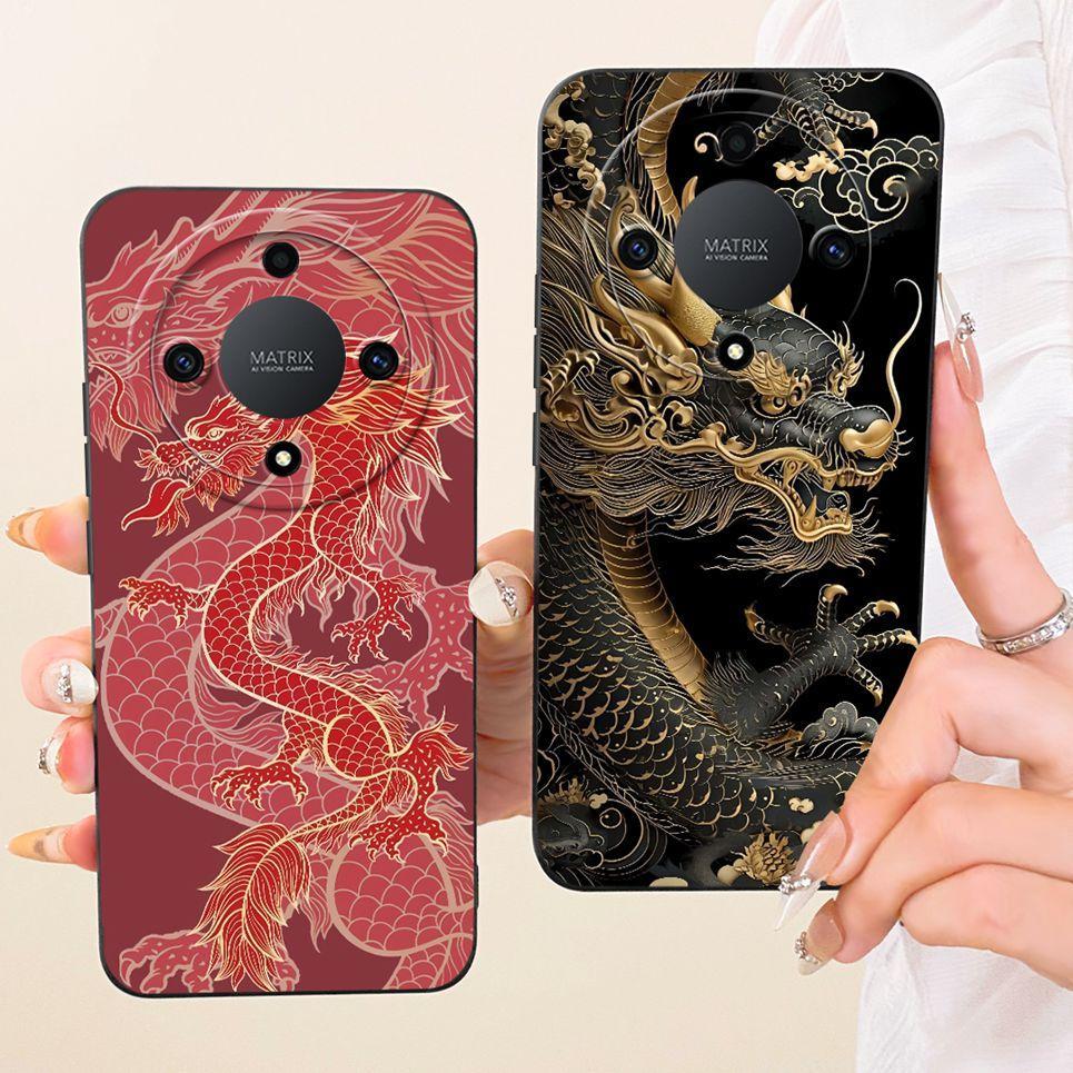Mèo Trung Quốc Loong Rồng Tranh Vỏ Cho Honor X9B X9D X9A Ốp lưng Mờ Lỏng Silicon Mềm Ốp Lưng Hoạt Hình