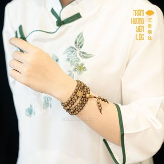 Vòng Gỗ 108 Hạt Trầm Hương Mix Hoa Sen  -Trầm Hương Yên Lộc