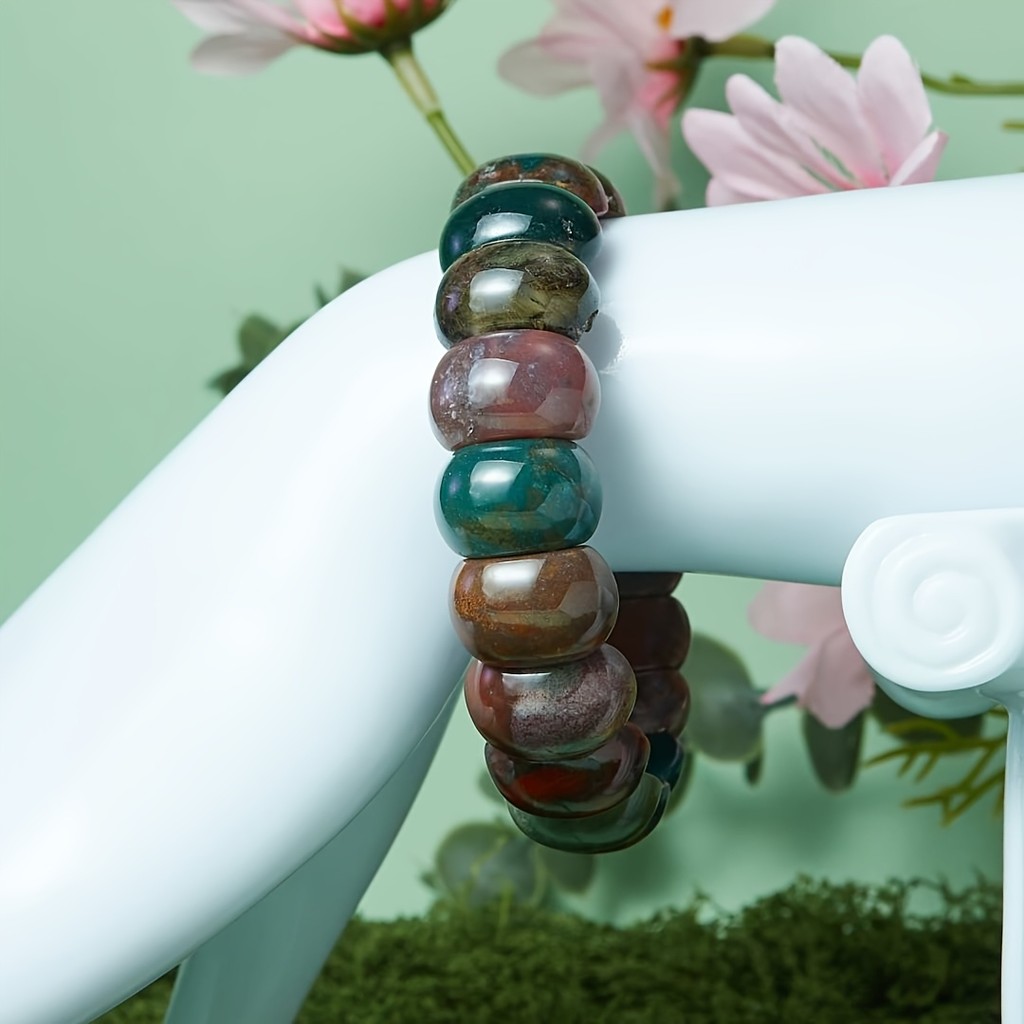Vòng tay mã não xanh tự nhiên-Tay đính cườm, Màu đất, Màu đen bốn mùa màu trung tính