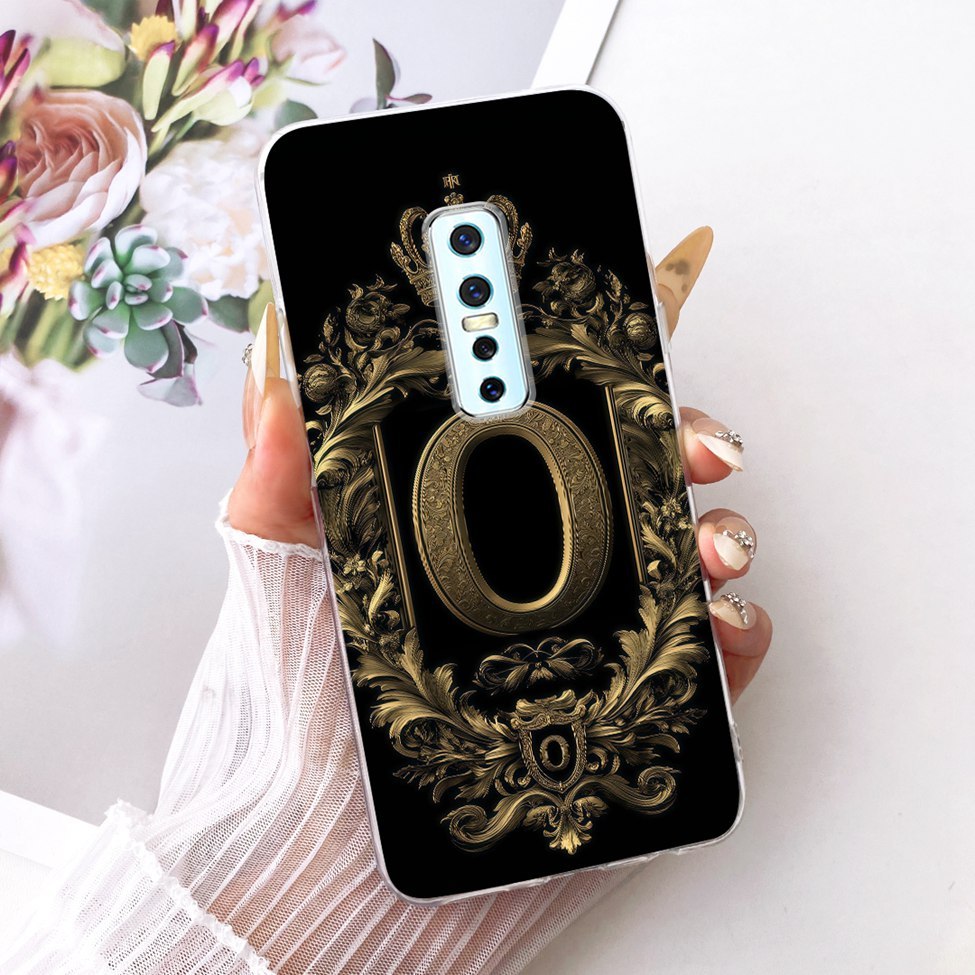 Dành Cho Vivo V17Pro 1909 1910 Ốp Lưng Cho Vivo V17 Pro Trong Suốt Sang Trọng Vương Miện A-Z Chữ 2D Họa Tiết Phẳng Vỏ Mềm